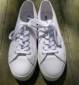 Superga White Leather Platform Sneakers